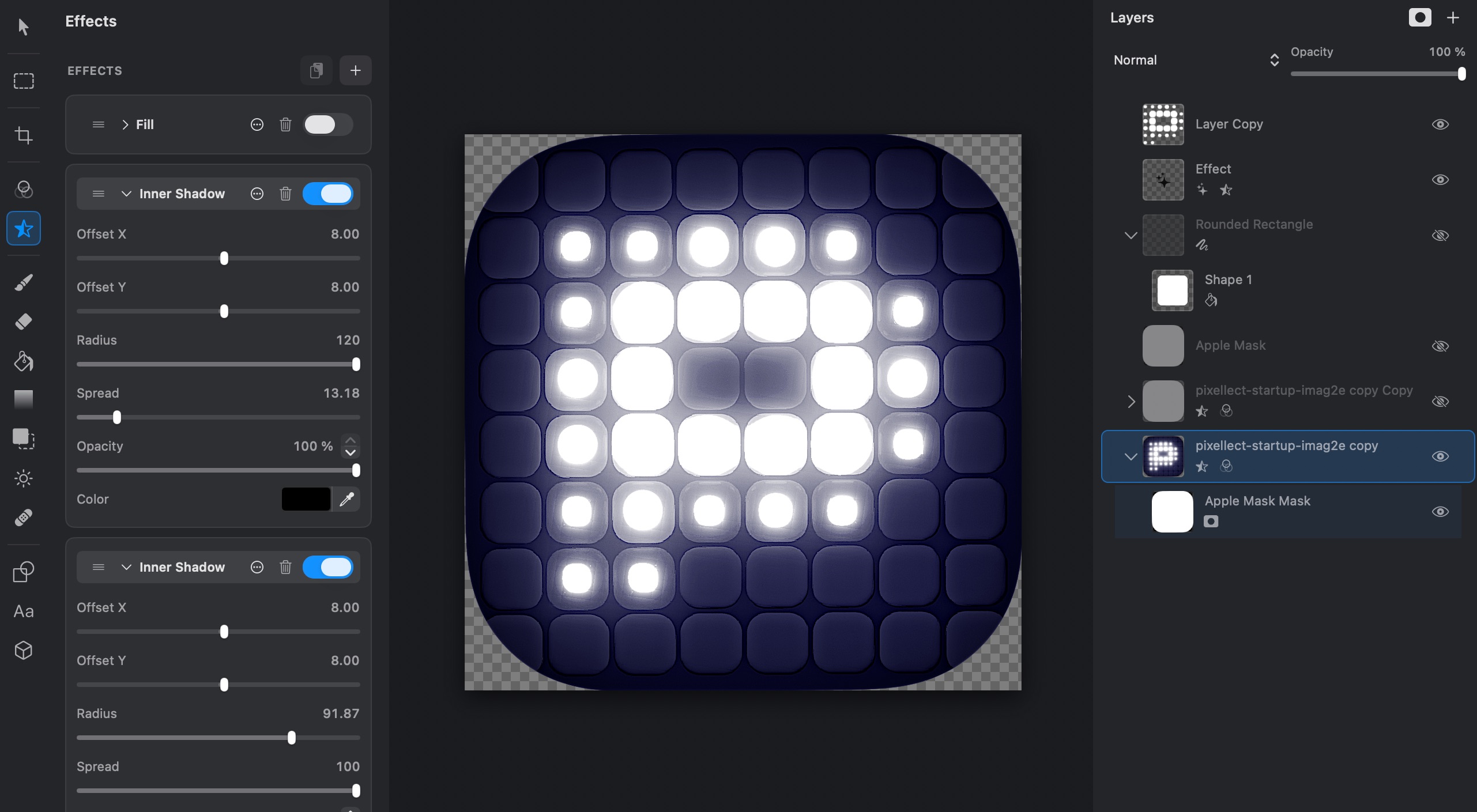 Pixellect’s native Mac editor with editable effects and a full layer tree