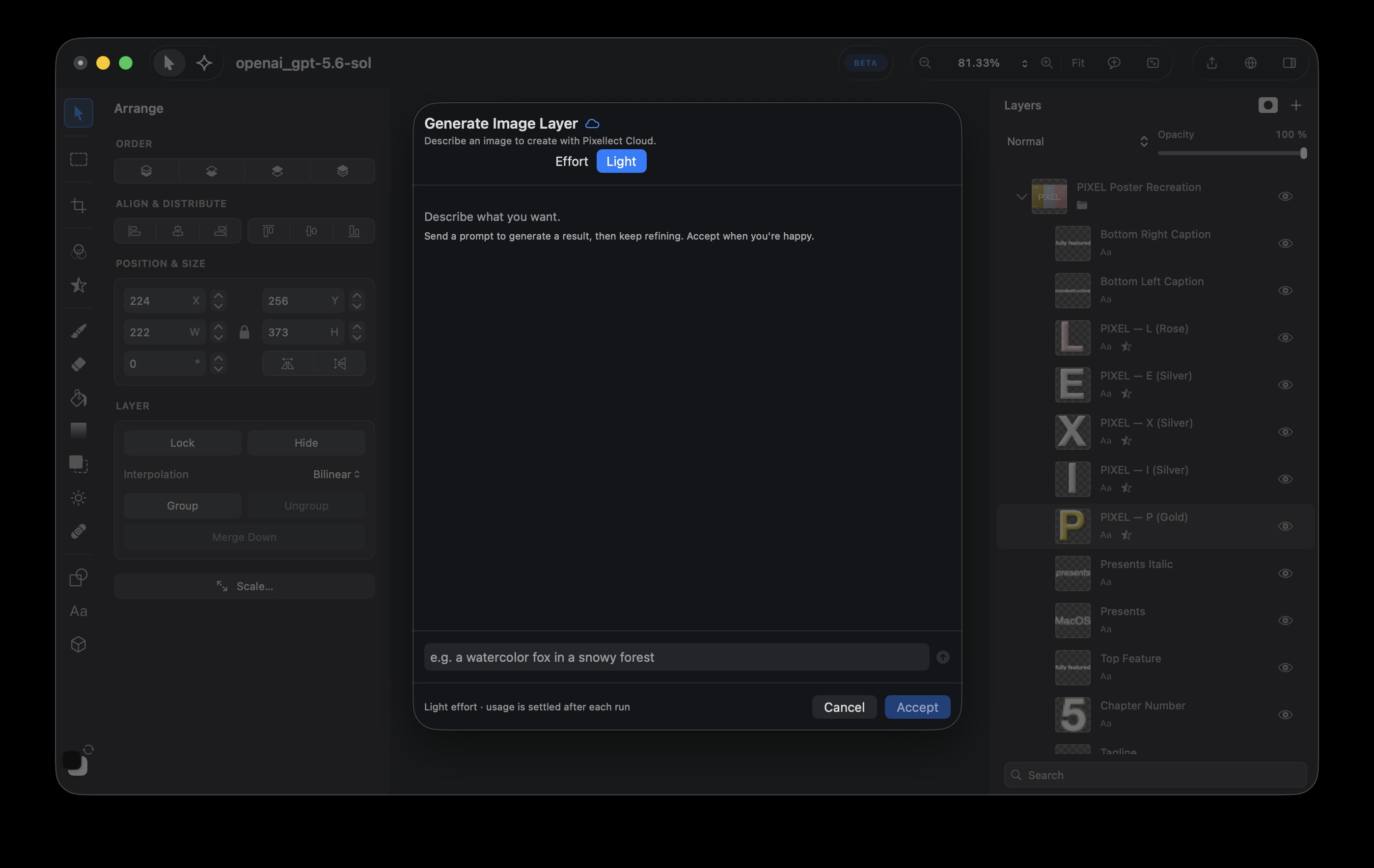 Pixellect generate image layer workflow
