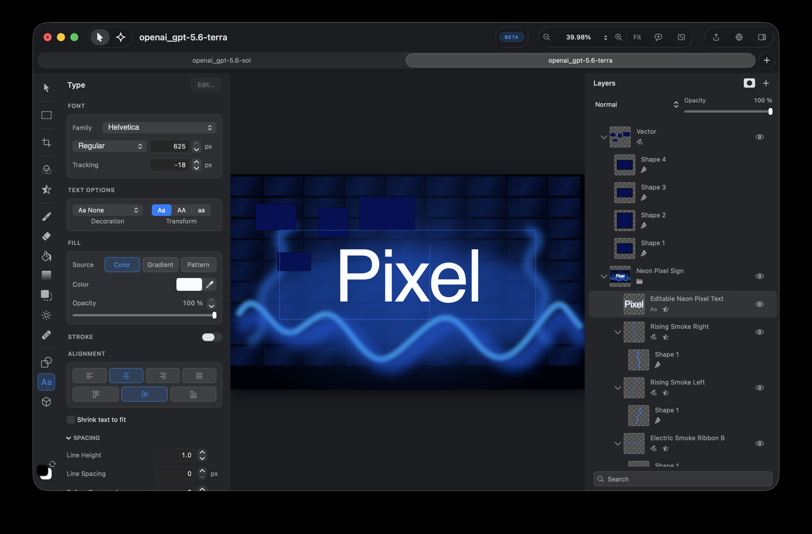Pixellect text editing controls and canvas