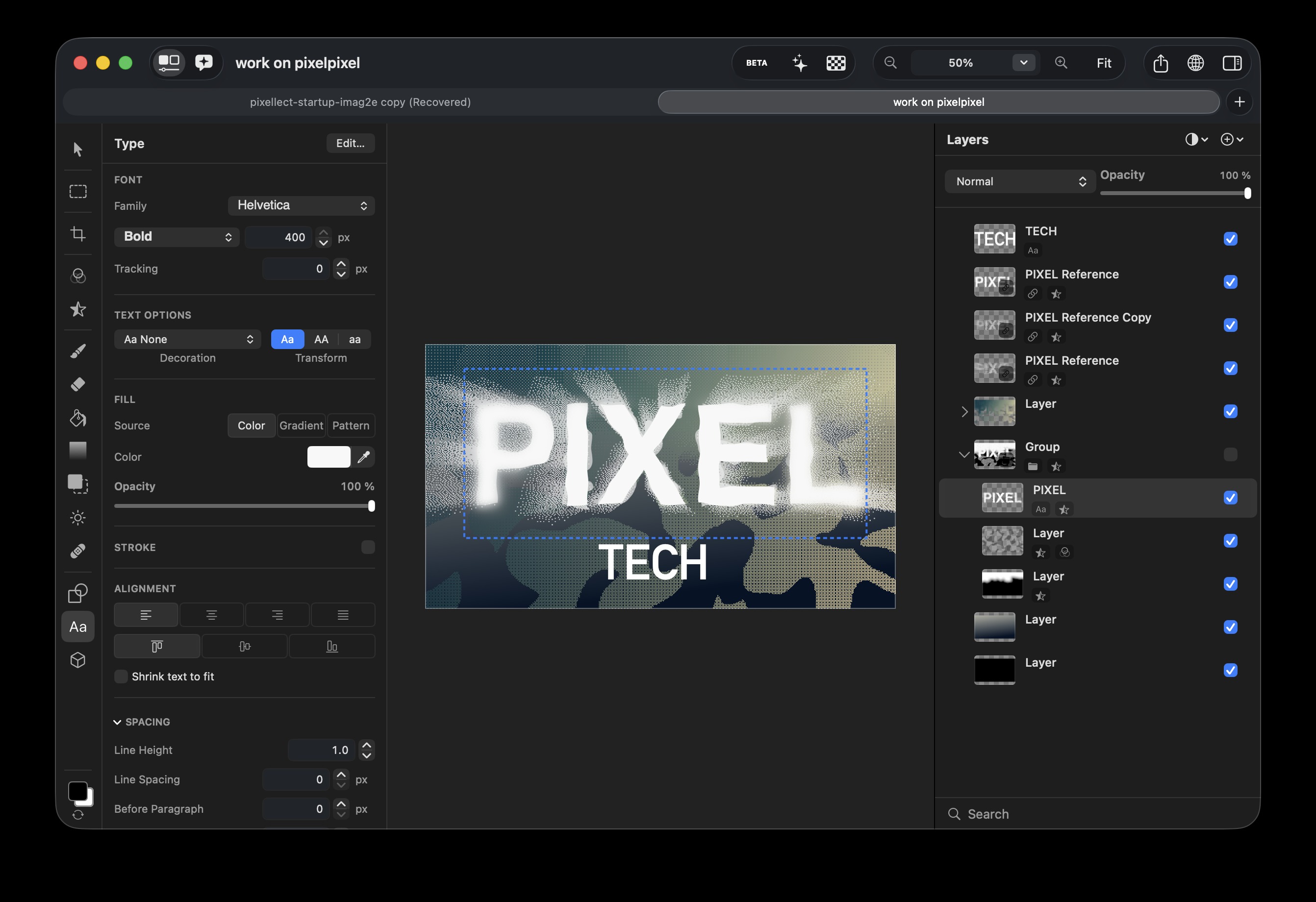 Pixellect tools and inspector panels